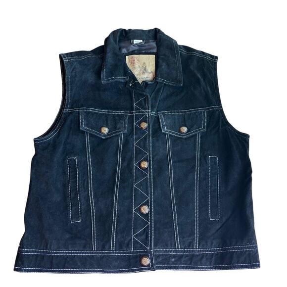 MARIAMS Canada Black Suede Leather Vest Top-Stitch 4 Pockets Fully Lined Large - Picture 1 of 7